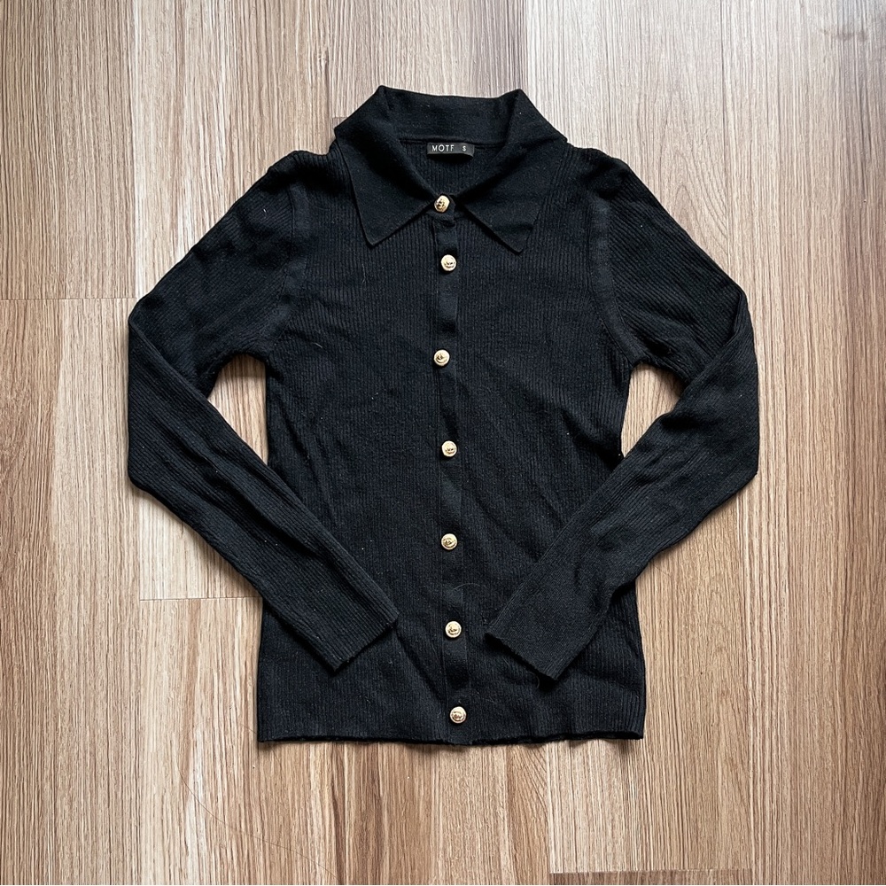 SHEIN MOTF Button Down Knit Sweater in Black in S